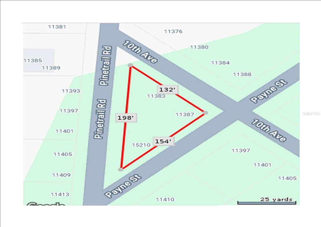 This is a map showing a triangular plot of land bounded by three streets — 11383 10TH AVENUE, PUNTA GORDA, FL