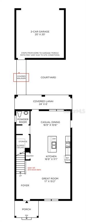 This is a floor plan of a home featuring a kitchen, great room, and detached garage — 13038 SUNSET GARDEN LANE, WINTER GARDEN, FL