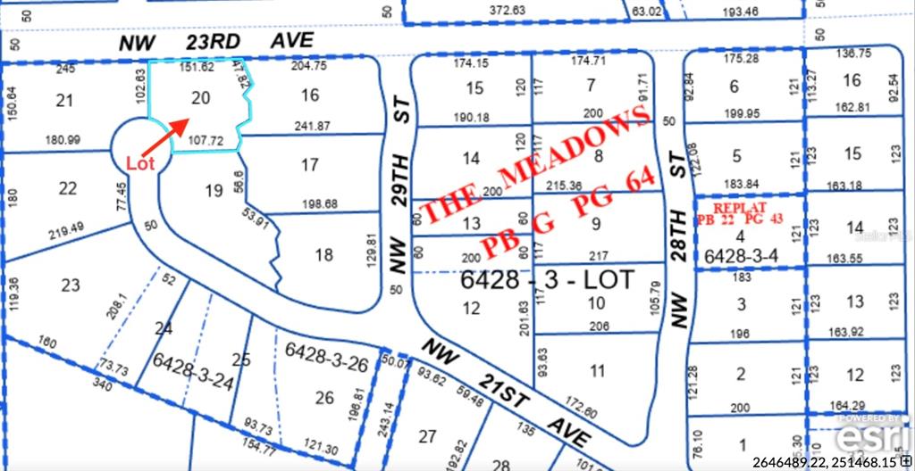 This is a plat map showing numbered lots and streets in a residential subdivision — 2958 NW 21ST AVENUE, GAINESVILLE, FL