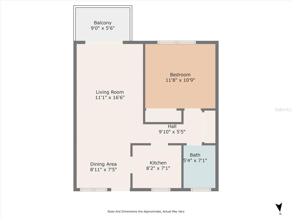 This is a floor plan for a one-bedroom apartment with a balcony and one bathroom — 2326 CANAL DRIVE UNIT G25, BRADENTON, FL