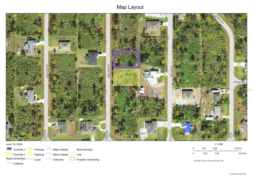 This is a map layout showing residential lots and road centerlines in a neighborhood — 5542 GULFPORT TERRACE, PORT CHARLOTTE, FL