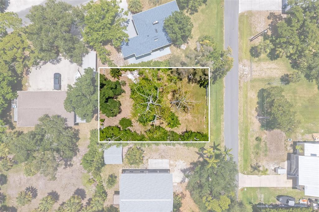 This aerial view shows a residential lot with a highlighted rectangular area of trees — 0 WESTVIEW DRIVE, OSPREY, FL