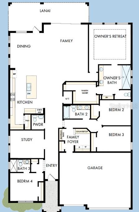 This is a floor plan for a single-story house with four bedrooms and a garage — 6823 HERON MEADOW DRIVE, SARASOTA, FL