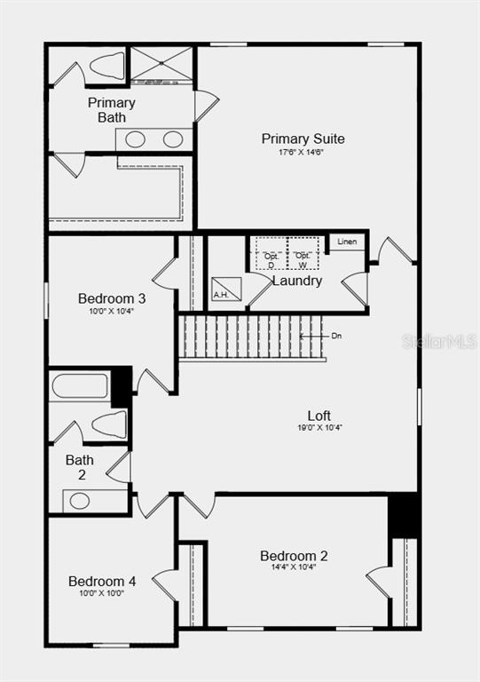 This is a floor plan of a house's second level featuring four bedrooms, a loft, and a laundry room — 6529 EQUINOX LANE, NORTH FORT MYERS, FL