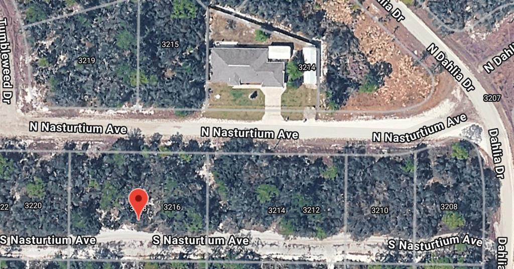 This is an aerial map view showing residential lots and streets in a neighborhood — 3218 GOSSAMER AVENUE, LAKE PLACID, FL