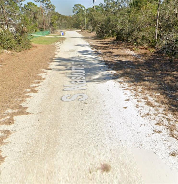 A dirt road stretches through a wooded area with a blue bin in the distance — 3218 GOSSAMER AVENUE, LAKE PLACID, FL