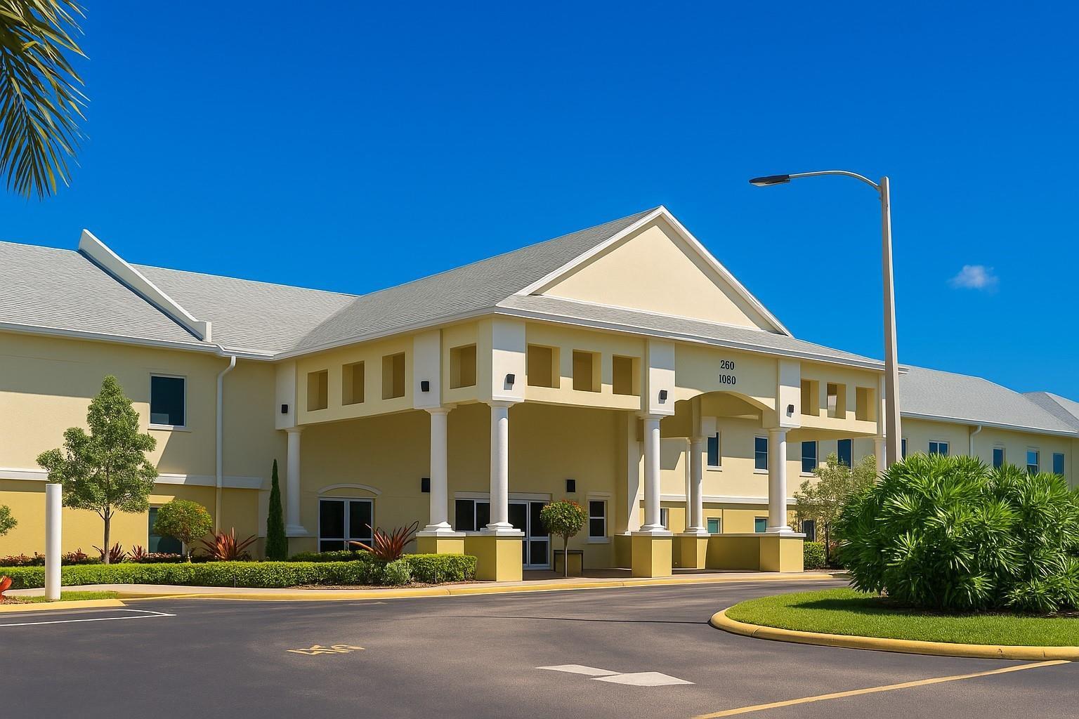 A yellow two-story commercial building with a covered entrance supported by white columns — 104 E Windsor E # 104, West Palm Beach FL 33417, WEST PALM BEACH, FL