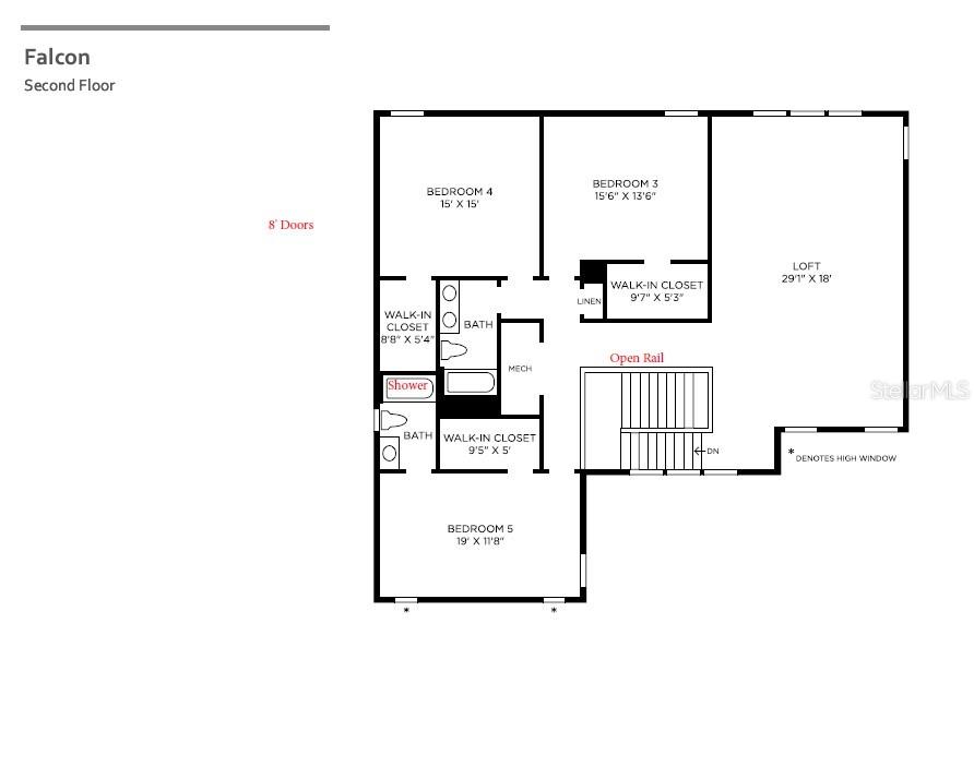 This is a floor plan of a second story featuring three bedrooms, a loft, and bathrooms — 1460 STONECLIFF DRIVE, APOPKA, FL