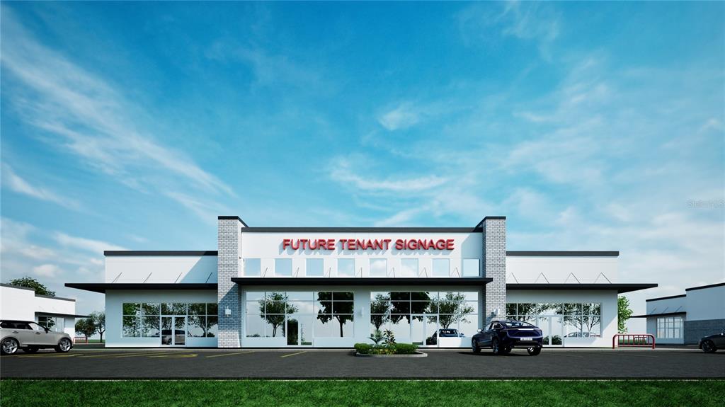 This is a digital rendering of a modern commercial building with a parking lot — 17215 GRASSY LAKE ROAD, MINNEOLA, FL