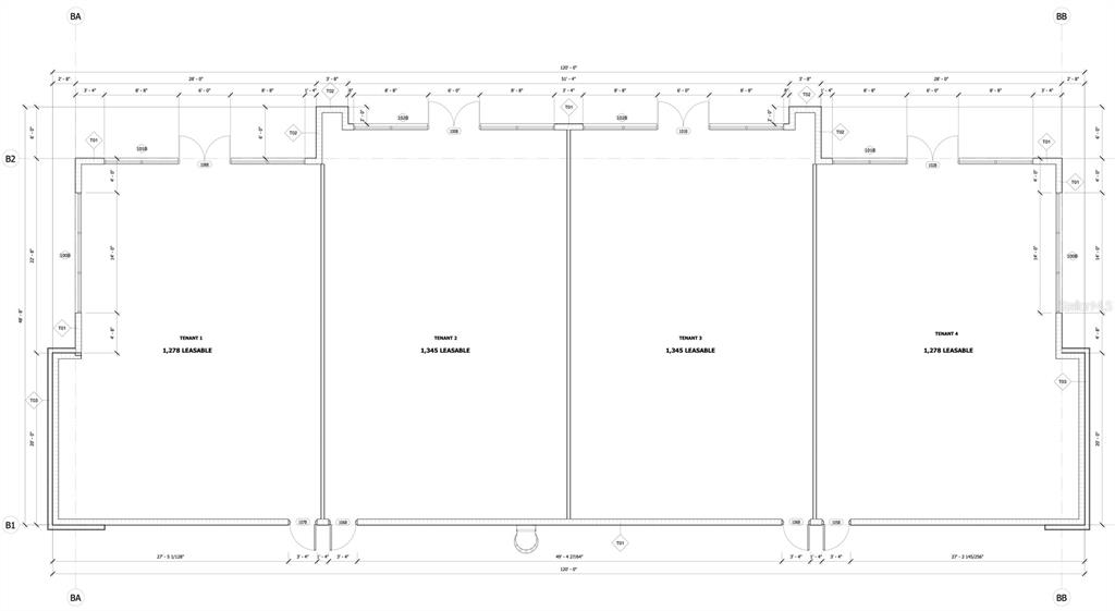 This floor plan shows four commercial tenant spaces with designated leasable square footage — 17215 GRASSY LAKE ROAD, MINNEOLA, FL