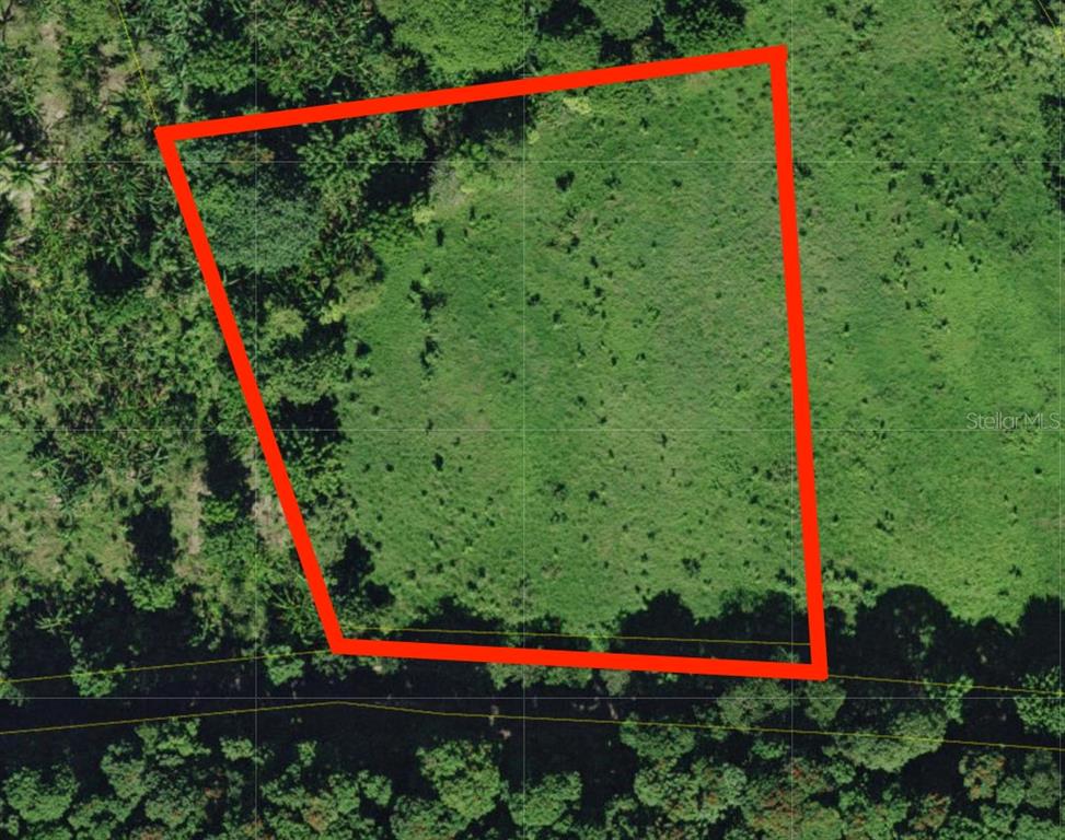 An aerial view of a rectangular plot of land outlined in red — BO. CIDRAL PR-450, SAN SEBASTIAN, PR