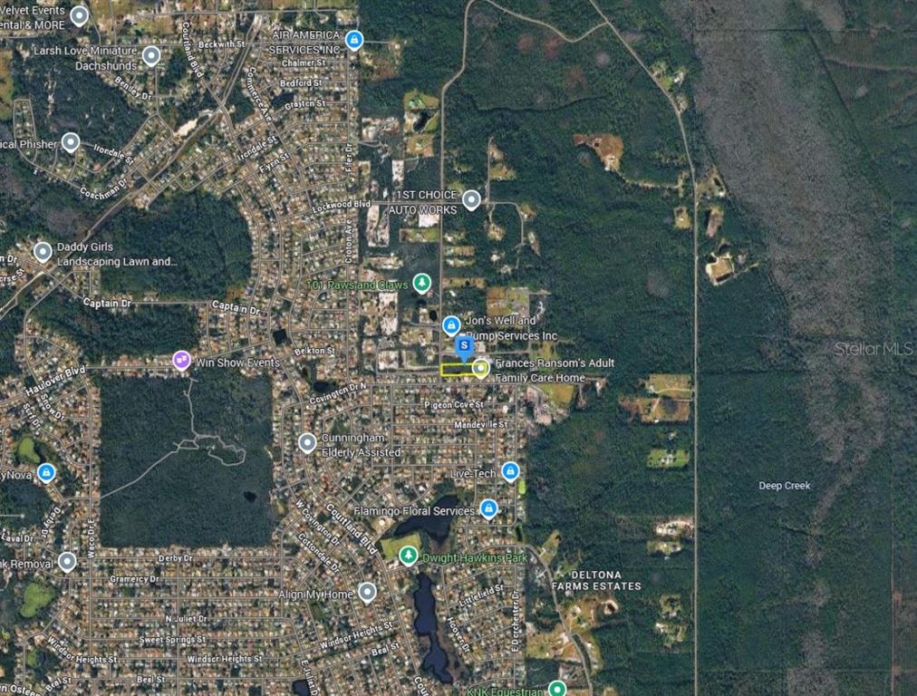 This is an aerial map view of a residential neighborhood in Deltona, Florida — 3125 HYDER AVENUE, DELTONA, FL