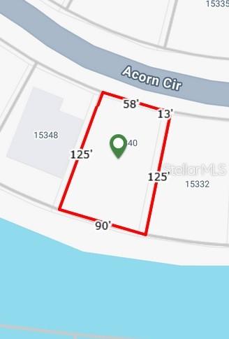 This is a map showing the property boundaries and dimensions of a residential lot — 15340 ACORN CIRCLE, PORT CHARLOTTE, FL