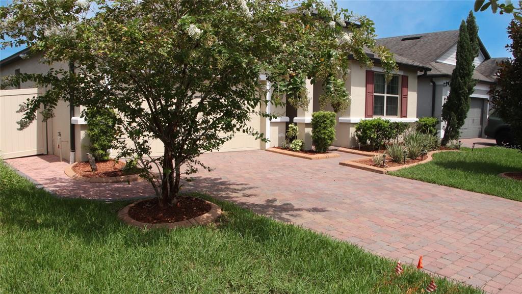 A paved driveway leads to the front entrance and garage of a single-story suburban home — 1429 CLEAR BROOK PLACE, ST CLOUD, FL