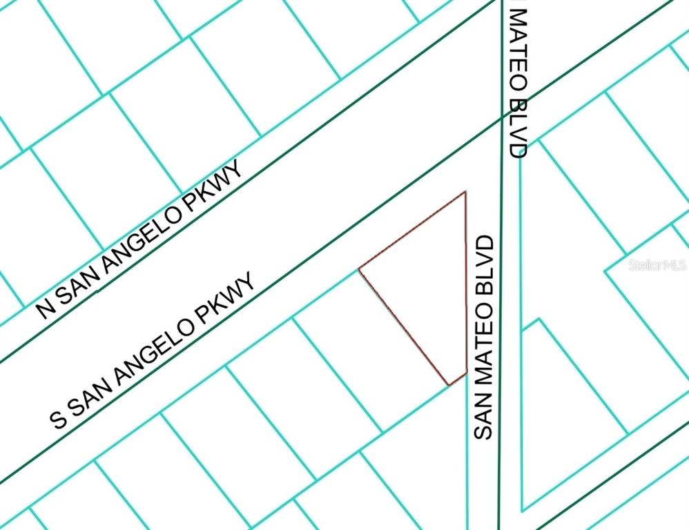 This is a map showing a triangular parcel of land bordered by two streets — TBD S SAN ANGELO PARKWAY, DUNNELLON, FL