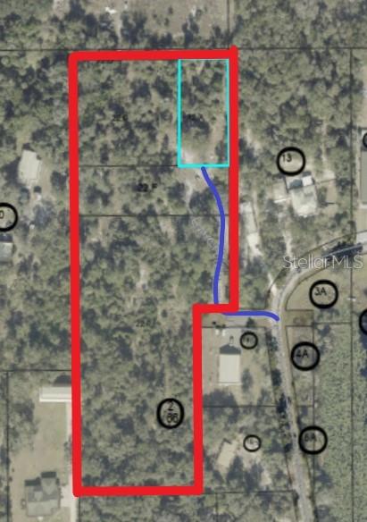 This is an aerial map showing a property boundary outlined in red with a driveway — 00 CULVER WAY, GENEVA, FL