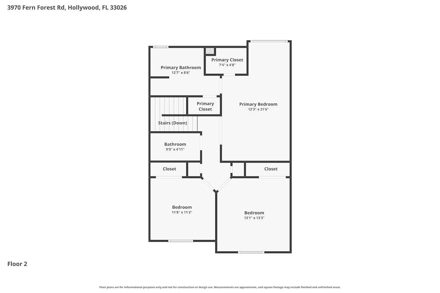 This is a floor plan for the second level of a residential property — COOPER CITY, FL