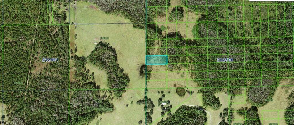 This is an aerial map showing a highlighted rectangular parcel of land among wooded areas — JUDY ROAD, POLK CITY, FL