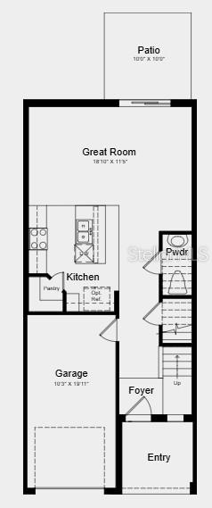 This is a floor plan of a home's first level featuring a garage, kitchen, and patio — 537 MOONSTONE COURT, GROVELAND, FL