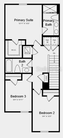 This is a floor plan for the second level of a three-bedroom residential home — 537 MOONSTONE COURT, GROVELAND, FL