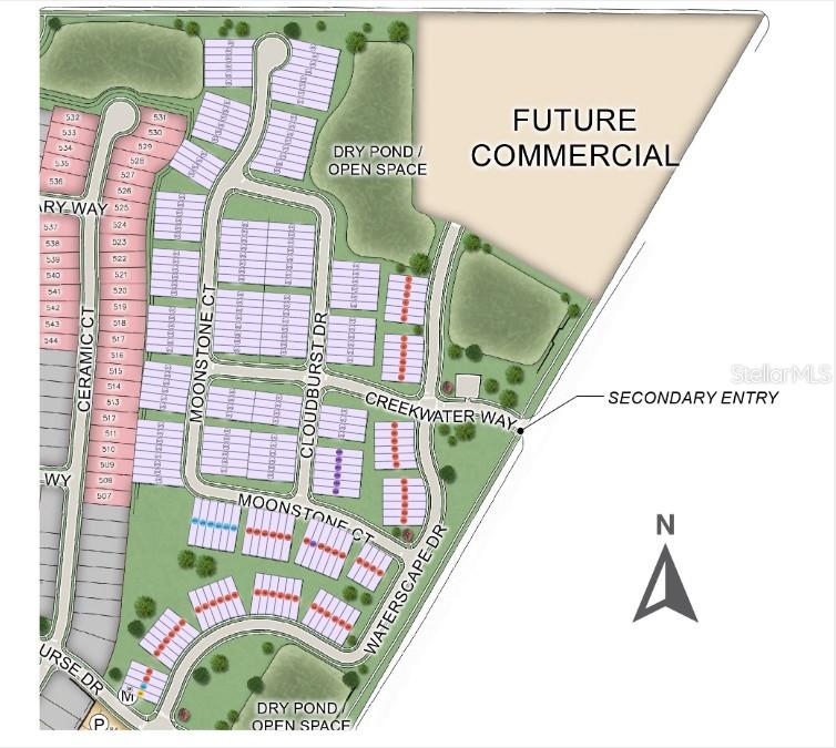 This is a site map showing residential lots, streets, and open spaces in a community — 537 MOONSTONE COURT, GROVELAND, FL