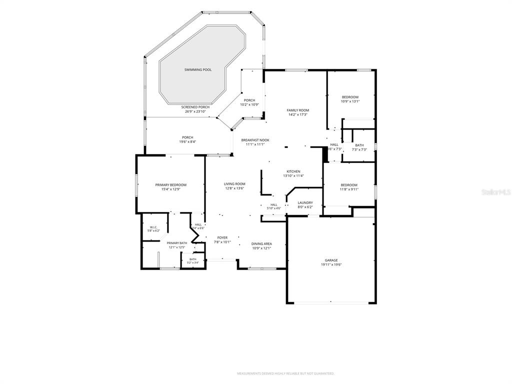This is a floor plan of a house featuring a swimming pool and multiple porches — 22861 STERLING MANOR LOOP, LUTZ, FL