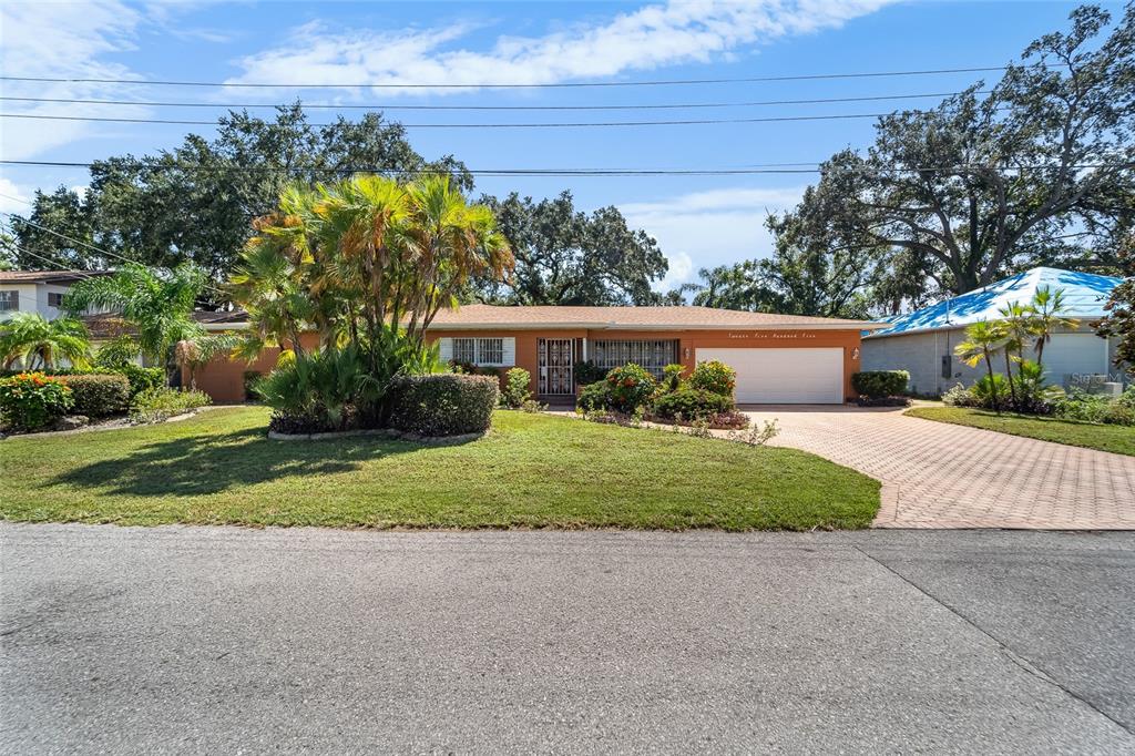 A single-story house with a terracotta exterior, a palm tree, and a paved driveway — 2505 E 19TH AVENUE, TAMPA, FL