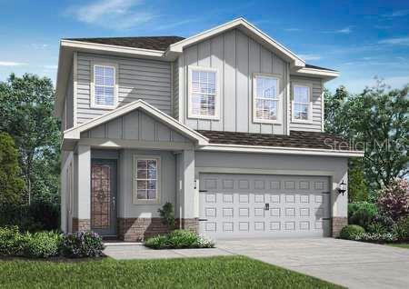 A digital rendering of a two-story suburban house with a gray exterior and attached garage — 1391 GREENFIELD LOOP, KISSIMMEE, FL