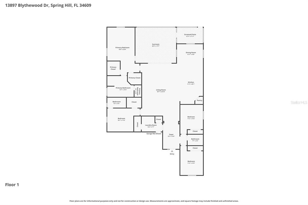 This is a floor plan for a single-story residential home with multiple bedrooms and bathrooms — 13897 BLYTHEWOOD DRIVE, SPRING HILL, FL