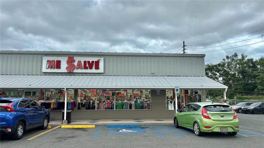 A retail store exterior features a metal roof, a sign with a dollar sign, and parking — 115 STATE ROAD PR - 115, AGUADA, PR