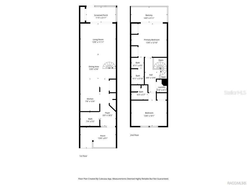 This is a two-story floor plan showing the layout of rooms, bathrooms, and outdoor spaces — 1304 CYPRESS COVE COURT, INVERNESS, FL