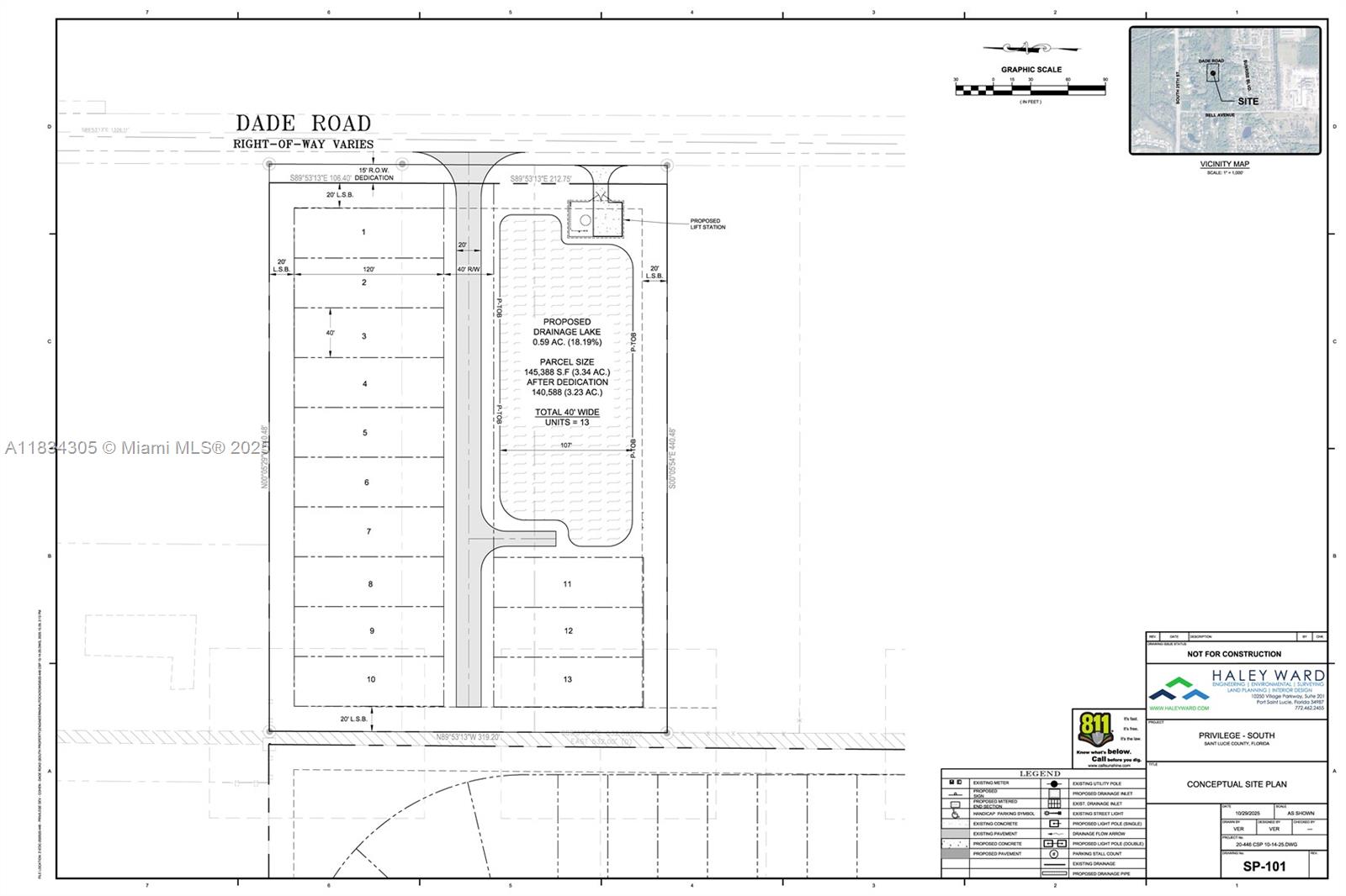 This is a conceptual site plan showing a proposed residential development with thirteen building lots — 2140 Bell Ave, Fort Pierce FL 34982, FORT PIERCE, FL
