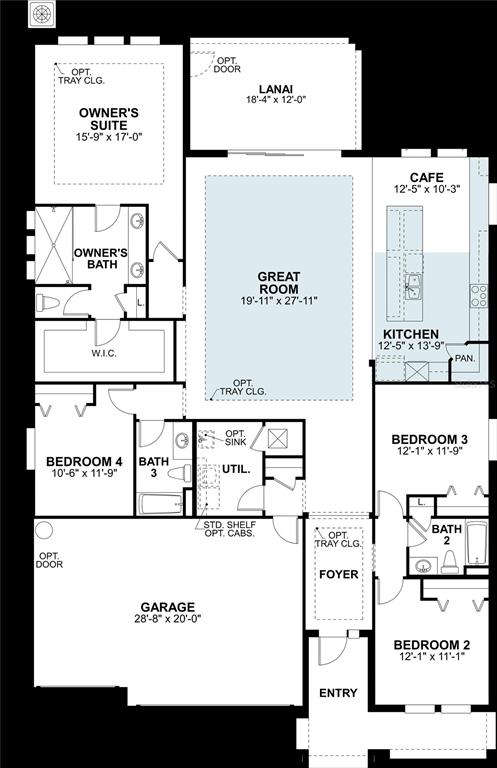 This is a floor plan for a single-story house with four bedrooms and a garage — 2237 CLARY SAGE DRIVE, SPRING HILL, FL
