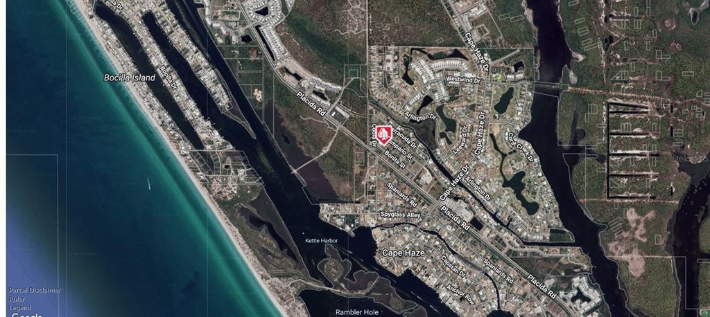 This is an aerial map view of the Cape Haze area in Florida — 50 BONITA STREET, PLACIDA, FL