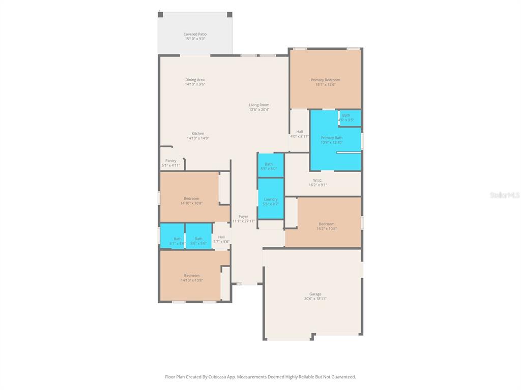 This is a floor plan of a single-story house with a garage and covered patio — 16143 PENN STATE ROAD, WEEKI WACHEE, FL