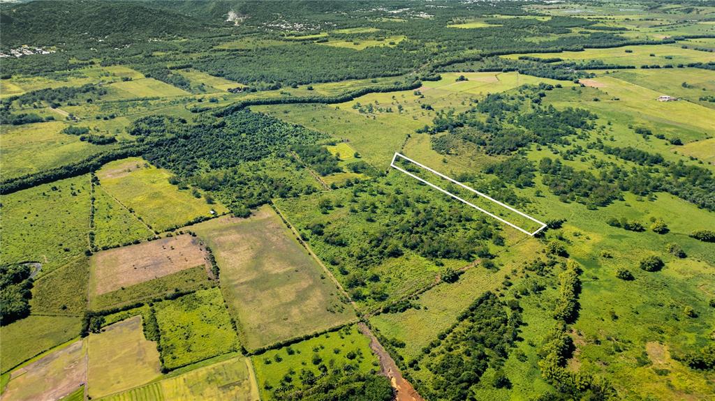 An aerial view shows a rectangular plot of land outlined in white amidst rural fields — 2 KM 162 BENAVENTE ROAD UNIT 726, HORMIGUEROS, PR