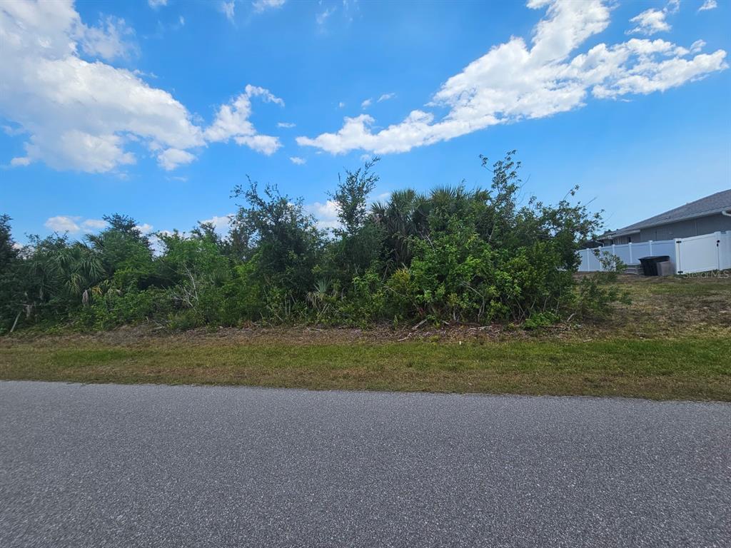 A vacant, overgrown residential lot with native vegetation sits beside a paved road — 15595 STUART CIRCLE, PORT CHARLOTTE, FL