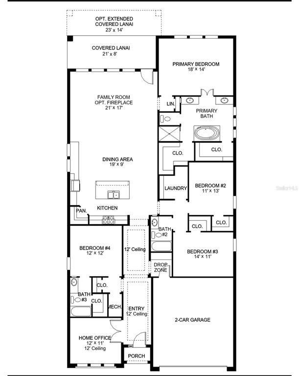 This is a floor plan for a single-story home featuring four bedrooms and a garage — 8018 ROLL TIDE TERRACE, PARRISH, FL