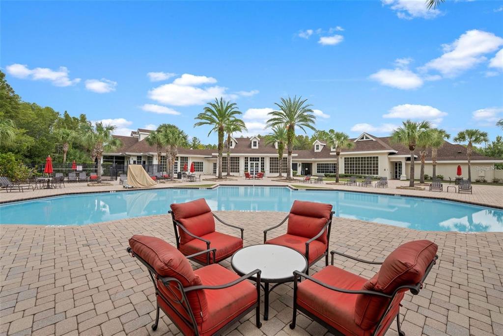 A grassy backyard features a large tree, two chairs, and a white vinyl privacy fence — 8328 AUBURN RISE COURT, LAND O LAKES, FL