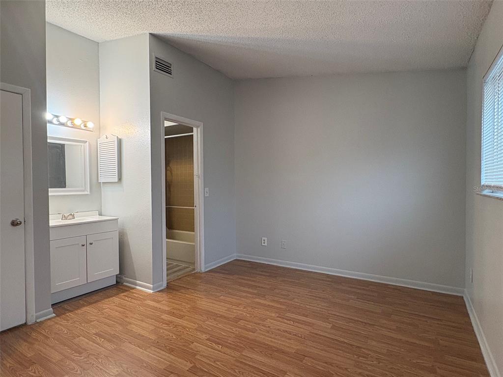 A bedroom with wood-look flooring, a vanity area, and an attached bathroom — 13045 LONDONDARY PLACE, TAMPA, FL