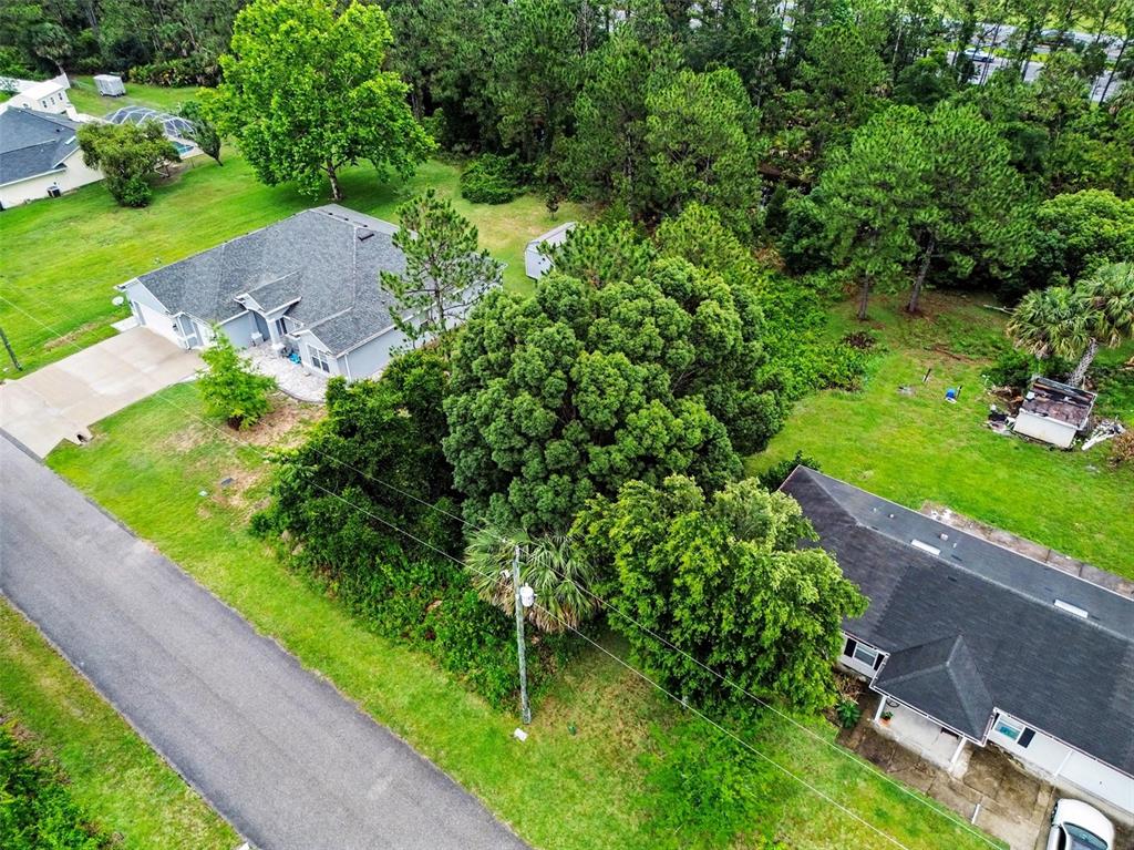 An aerial view shows two houses surrounded by trees and grass near a paved road — 14 ULINE PLACE, PALM COAST, FL