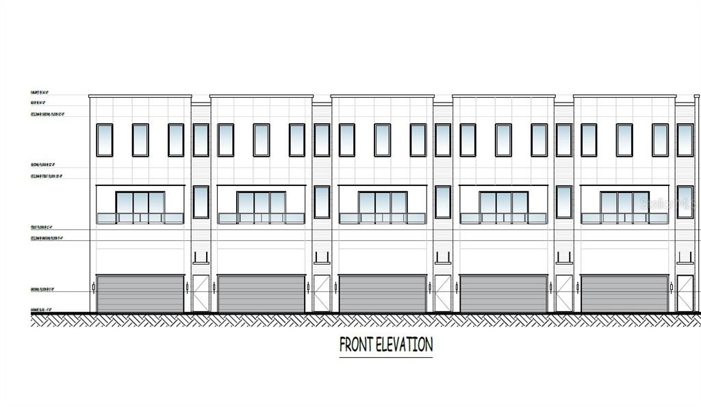 This architectural rendering shows the front elevation of a multi-unit townhouse complex with garages — 6719 S WEST SHORE BOULEVARD, TAMPA, FL