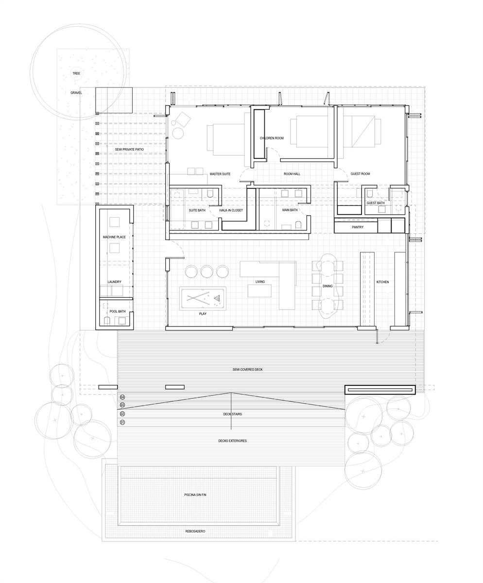 This architectural floor plan shows a modern house layout with bedrooms, living areas, and pool — 400 Burn Brae Way, Bocas Del Toro,, FL