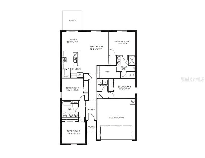 This is a floor plan for a single-story house with four bedrooms and a garage — 7211 RAY CREEK DRIVE, BROOKSVILLE, FL