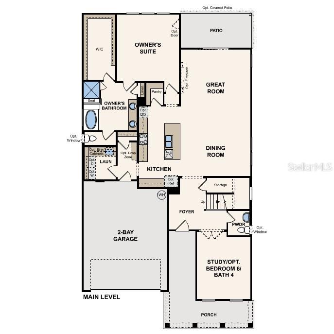 This is a floor plan of a home's main level featuring a garage and patio — 1329 RIBBON PLACE, PALM COAST, FL
