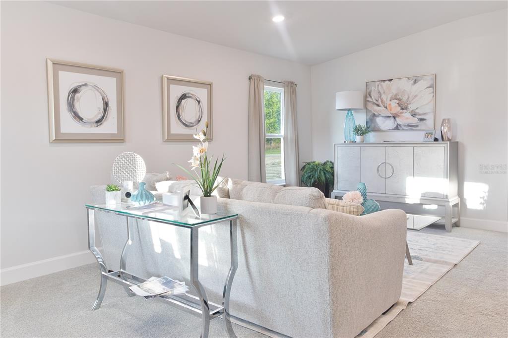 A living room features a light-colored sofa, a glass console table, and a gray cabinet — 1841 N ROBERTS TRAIL, BELL, FL