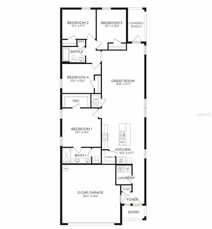 This is a floor plan for a single-story house with four bedrooms and a garage — 2439 VIOLET SHELTON COURT, SANFORD, FL