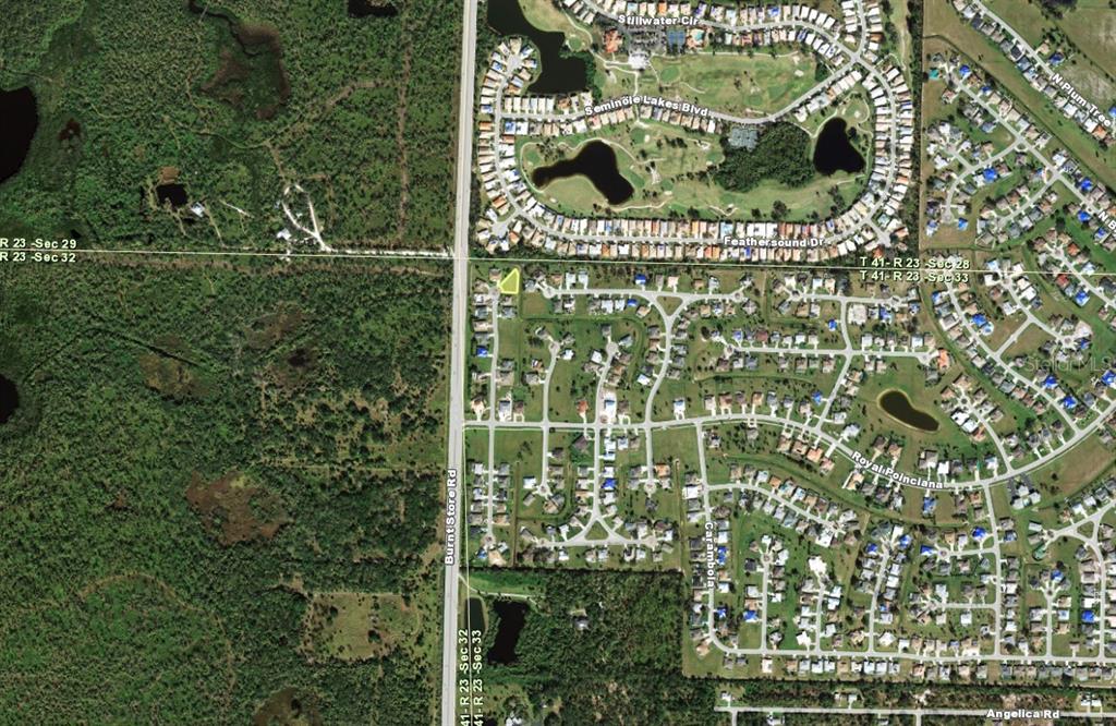 This is an aerial map showing a residential neighborhood and surrounding undeveloped land — 7322 N SEAGRAPE ROAD, PUNTA GORDA, FL