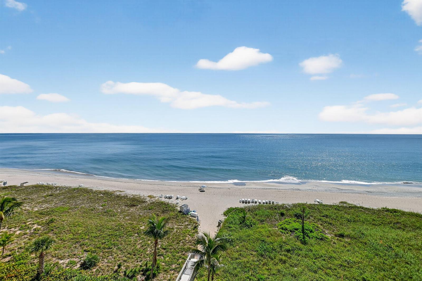 An elevated view of a sandy beach with dunes, palm trees, and the ocean — 1500 S Ocean Boulevard # 704, Boca Raton FL 33432, BOCA RATON, FL