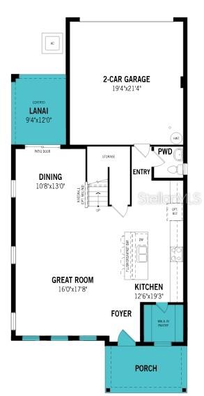 This is a floor plan of a home's first level featuring a garage and lanai — 105 GREENHOUSE GROVE STREET, GROVELAND, FL